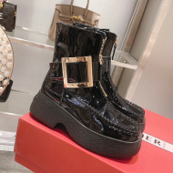 Roger Vivier Patent Leather Platform Ankle Boots Black/Silver 2021 111876