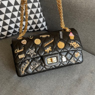 Chanel 2.55 Calfskin Medium Flap Bag with Emblem Charm Black 2021 