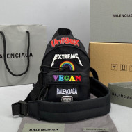 Balenciaga Men's Oversized Mini Backpack in Black Nylon and Multicolor Gamer Patches 2021