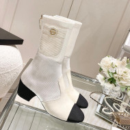 Chanel Grosgrain, Knit & Patent Calfskin Ankle Boots 5.5cm G38522 Ivory/White/Black 2021 