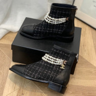 Chanel Tweed Ankle Boots with Pearl Tassel Black 2021 63 