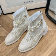 Chanel Tweed Ankle Boots with Pearl Tassel White 2021 64