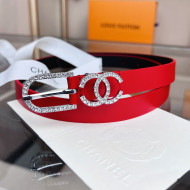 Chanel Smooth Calf Leather Belt 2cm with Crystal Buckle Red 2022 033145