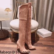 Casadei Elastic Suede High-Heel Over-Kee Boots 12cm Camel Brown 2021