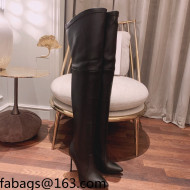 Casadei Leather High-Heel Over-Kee Boots 12cm Black 2021
