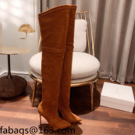 Casadei Elastic Suede High-Heel Over-Kee Boots 12cm Clay Brown 2021