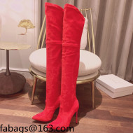 Casadei Elastic Suede High-Heel Over-Kee Boots 12cm Red 2021