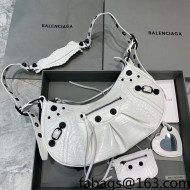 Balenciaga Le Cagole Small Shoulder Bag in Crocodile Embossed Calfskin White/Black Hardware 2021