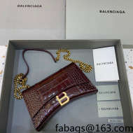 Balenciaga Hourglass Chain Wallet in Shiny Crocodile Leather Burgundy/Gold 2021