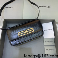 Balenciaga Gossip Small Bag in Extra Supple Crocodile Embossed Calfskin Black/Gold 2021