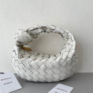 Bottega Veneta Mini Jodie Hobo Bag in Patent Leather Chalk White 2022 651876 