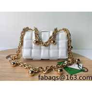 Bottega Veneta Chain Cassette Bag in Padded Intreccio Lambskin with Golden Ball Chalk White 2022 680070 