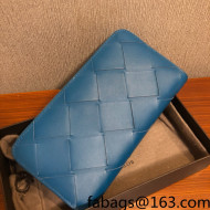 Bottega Veneta Maxi Woven Long Zipped Wallet Blue 2022