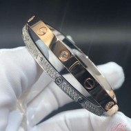 Cartier 18K Pink & White Gold Pave Diamonds Double Love Bangle Bracelet