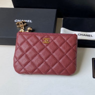 Chanel Grained Leather Mini Pouch with Charm A50168 Burgundy 2021