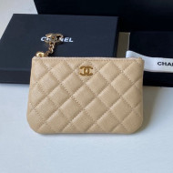 Chanel Grained Leather Mini Pouch with Charm A50168 Beige 2021