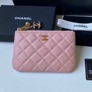 Chanel Grained Leather Mini Pouch with Charm A50168 Pink 2021