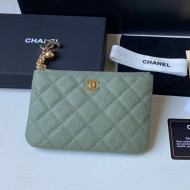 Chanel Grained Leather Mini Pouch with Charm A50168 Green 2021