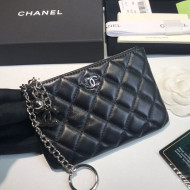 Chanel Lambskin Mini Pouch with Charm A50168 Black/Silver 2021