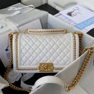 Chanel Lambskin Chain Medium Boy Handbag White 2021 50