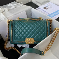 Chanel Lambskin Chain Medium Boy Handbag Green 2021 51