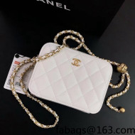 Chanel Lambskin Chain Small Square Camera Bag with Metal Ball AP2463 White 2021 