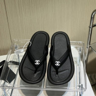 Chanel Thong Flat Slide Sandals Black 2022 030461