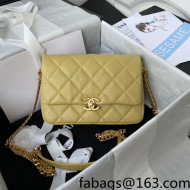 Chanel Grained Calfskin Flap Bag with Double Chain Yellow 2022
