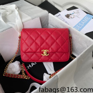 Chanel Grained Calfskin Flap Bag with Double Chain Red 2022