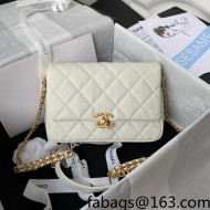 Chanel Grained Calfskin Flap Bag with Double Chain White 2022
