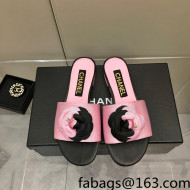 Chanel Grosgrain Camellia Bloom Flat Slide Sandals Pink/Black 2022 0321105