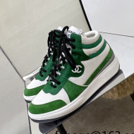 Chanel Fabric, Suede & Calfskin High top Sneakers G38804 White/Green 02 2022