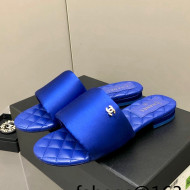 Chanel Satin Flat Slide Sandals G38858 Blue 2022