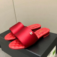 Chanel Satin Flat Slide Sandals G38858 Red 2022
