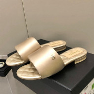 Chanel Satin Flat Slide Sandals G38858 Gold 2022