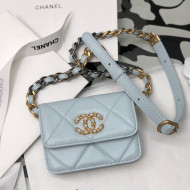 Chanel 19 Lambskin Mini Wallet on Chain WOC Blue 2022 41