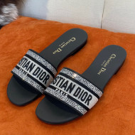 Dior Dway Flat Slide Sandals in Crystal Embroidery Black 2022 032541