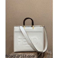 Fendi Sunshine Medium Shopper Tote Bag with Braided Trim White 2022 8535