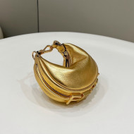 Fendi Nano Fendigraphy Leather Mini Hobo Bag Charm Gold 2022 80056S