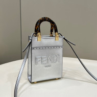 Fendi Sunshine Mini Shopper Tote Bag in Laminated Leather Silver 2021 8376