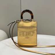 Fendi Sunshine Mini Shopper Tote Bag in Laminated Leather Gold 2021 8376