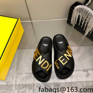 Fendi Fendigraphy Leather Lettering Flat Slide Sandals Black 2022 032238
