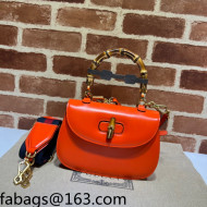 Gucci Leather Small Top Handle Bag with Bamboo ‎675797 Orange 2022