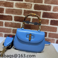 Gucci Leather Small Top Handle Bag with Bamboo ‎675797 Blue 2022