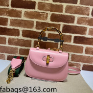 Gucci Leather Small Top Handle Bag with Bamboo ‎675797 Pink 2022