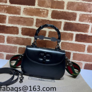 Gucci 100 Leather Small Top Handle Bag with Bamboo 681344 Black 2022