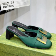 Gucci Silk High Heel Mules 8.5cm Green 2022 030709