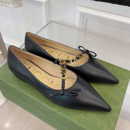 Gucci Leather Ballet Flat with 'GUCCI' Bow Black 2022