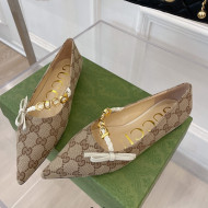 Gucci GG Canvas Ballet Flat with 'GUCCI' Bow Brown 2022