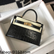 Hermes Kelly Mini Bag 19cm in Crocodile Embossed Calf Leather Black/Gold 2021 